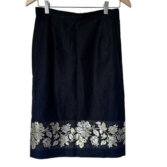 Vintage Albert Nipon Black & Gold Floral Embroidered Linen Skirt Suit Women's 8 - Picture 8 of 11